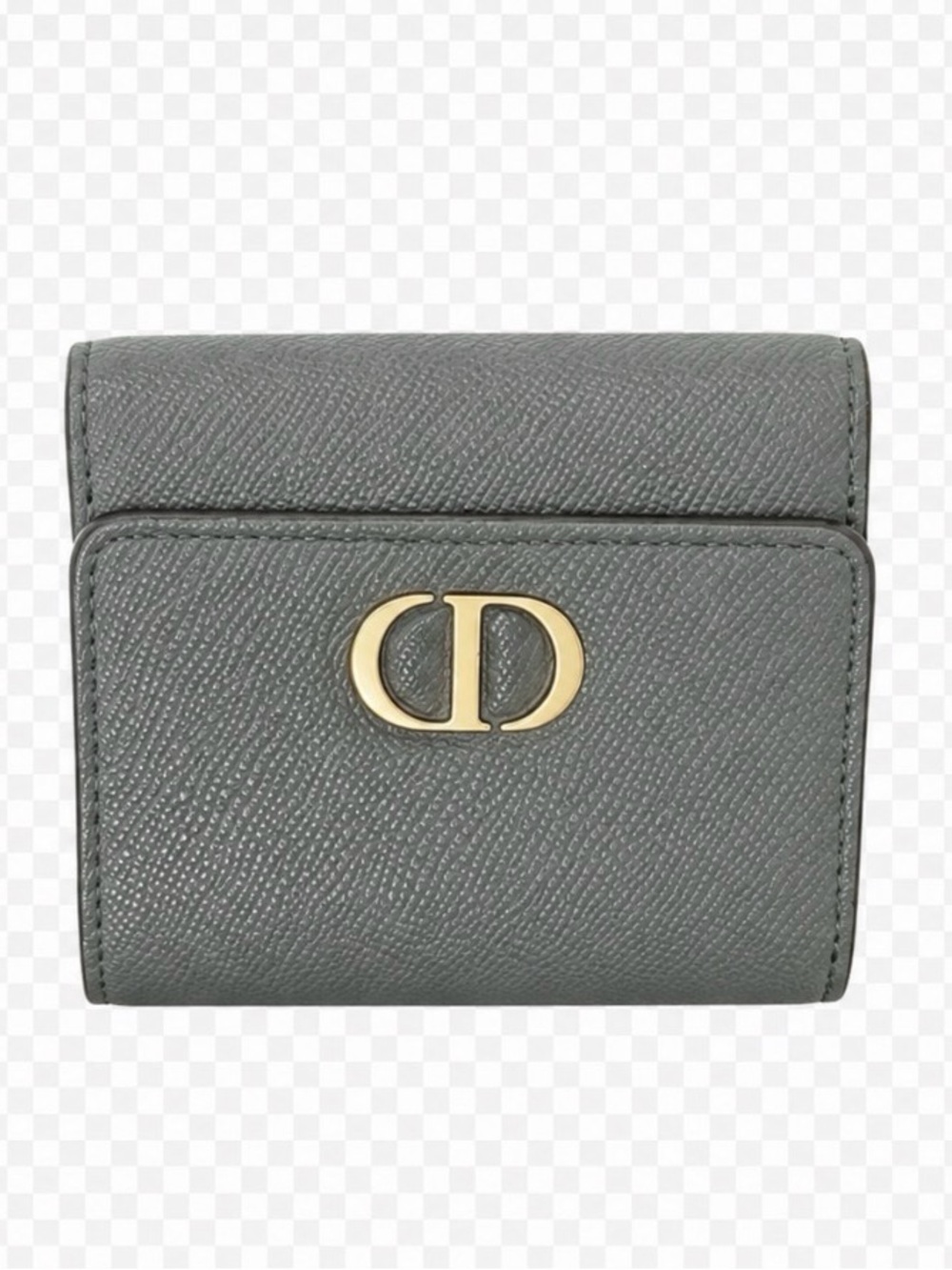 Auth DIOR/ChristianDior 30 Montaigne Lotus Wallet - Gray Leather Trifold Wallet